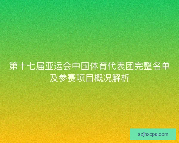 第十七届亚运会中国体育代表团完整名单及参赛项目概况解析